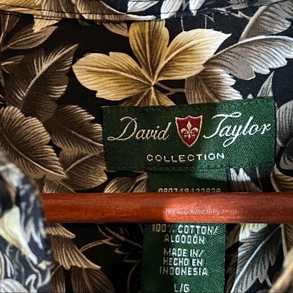 David Taylor Collection Mens Large Hawaiian Black Palm Floral Short Sleeve Shirt - Picture 4 of 5